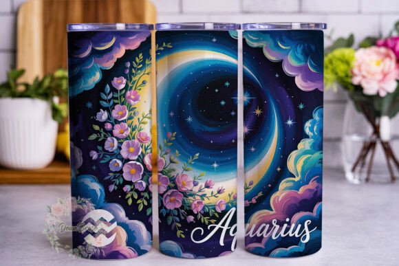 Aquarius Zodiac Floral Moon Tumbler Wrap Design Review