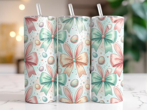 Easter Bunny Ears Pastel Bows Tumbler