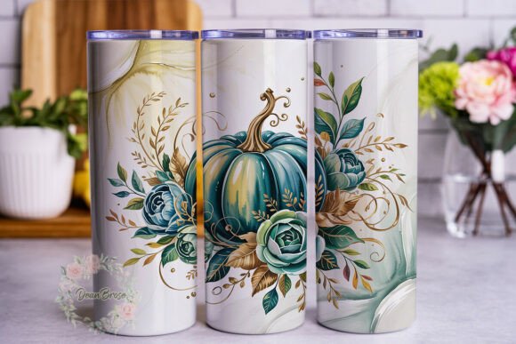 Elegant Teal Gold Pumpkin 20oz Tumbler