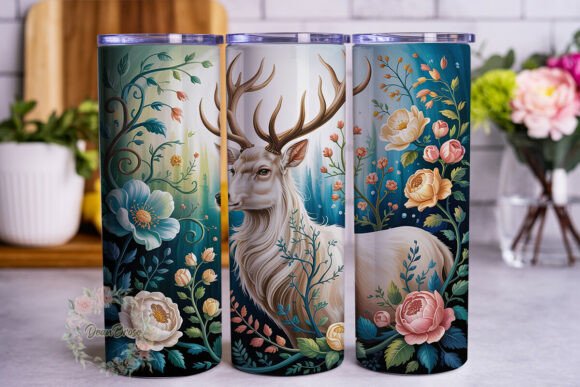 Majestic White Deer Floral Review for Embroidery