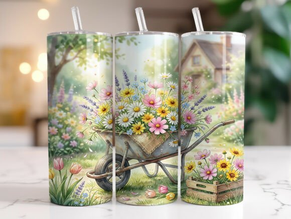 Spring Floral Wheelbarrow 20oz Tumbler